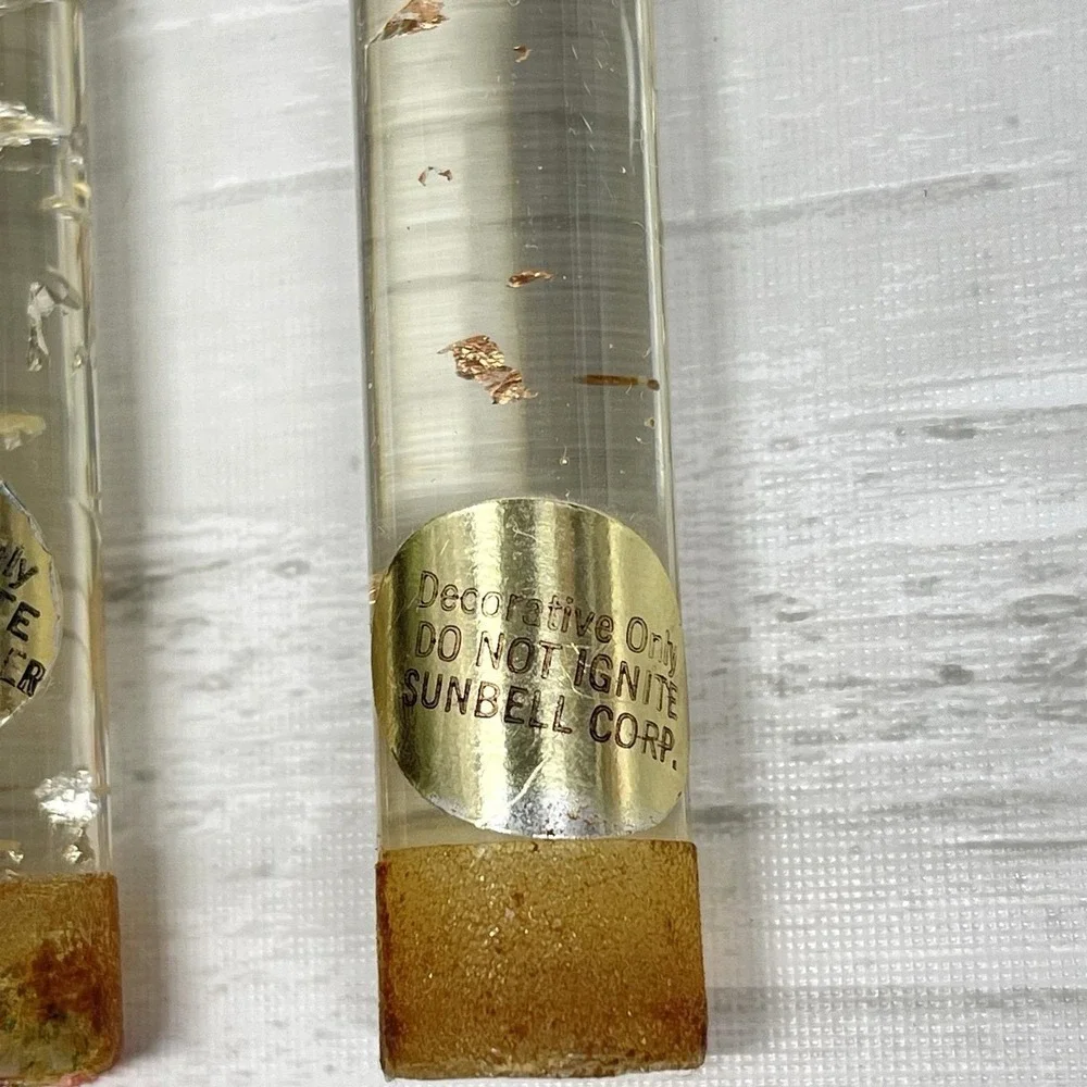 Set Of 3 Vintage Mid Century Lucite Taper Candles Metallic Copper Silver Flakes - Picture 6 of 9